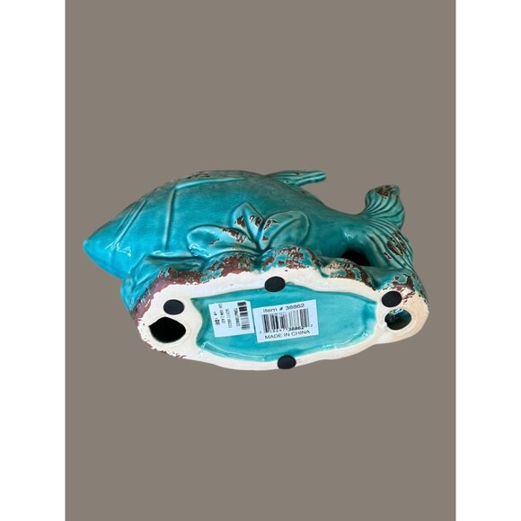 Vintage Benzara Turquoise Ceramic Fish Figurine Beach House Decor - Picture 8 of 8